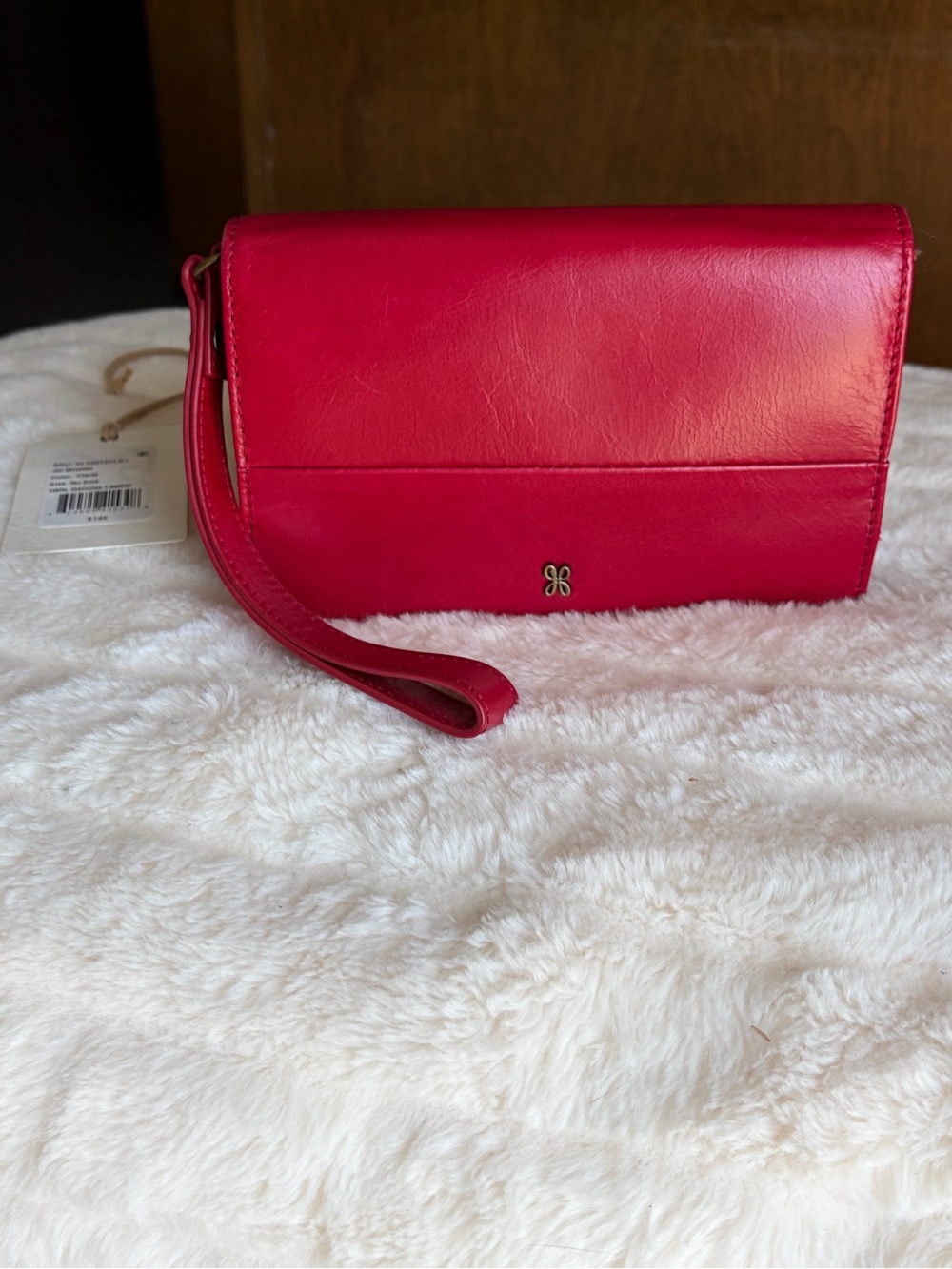 HOBO Red Leather Wristlet Clutch with Gold Accent